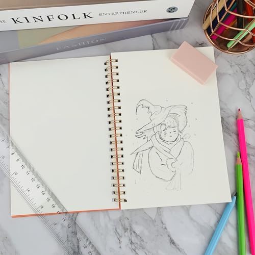 DSTELIN 2 Pack Hardcover Sketchbooks (100 GSM Sketch Paper), 7.5x5.1 Inch Spiral Sketch Book for Sketching, Drawing, Painting, 50 Sheets per Pack, Pink and Green
