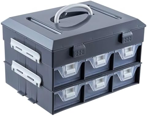 MyGift 11 Inch Hardware Organizer Case 24 Compartments 6 Drawers Gray