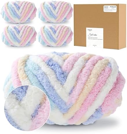 Bulky Chunky Yarn for Hand Knitting Blanket – #10 Jumbo Knitting Yarn, 1 Inch Thick Chenille Jumbo Yarn, No Knots Soft Machine Washable, Super Bulky Yarn 4 Pack for Crochet, Arm Knitting & Crafts