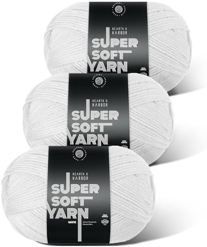Acrylic Yarn for Crocheting & Knitting – Soft Crochet Yarn for Crocheting, 3 Pack of 370 Yards, Perfect for Crafts & Amigurumi, Medium Worsted Weight 4, White