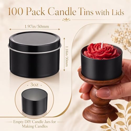 Suclain 100 Pack Candle Tins with Lids Empty Metal Containers,Black