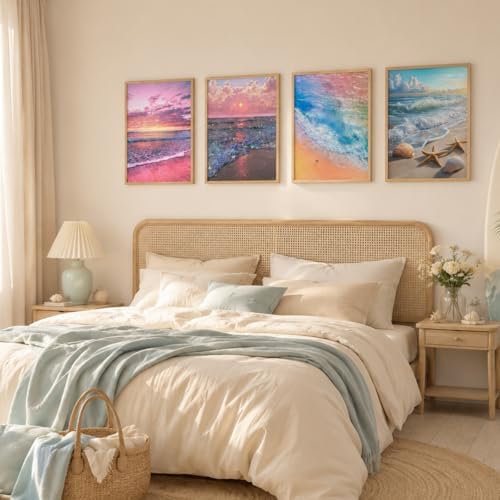 4 Pack Beach Sunset 5D diamond painting for adults Kits, Full Drill Coastal 5D diamond art kits for adults, Scenic Ocean gem art kits for adults, art painting Set Home Wall Decor 11.8x15.7 Inch