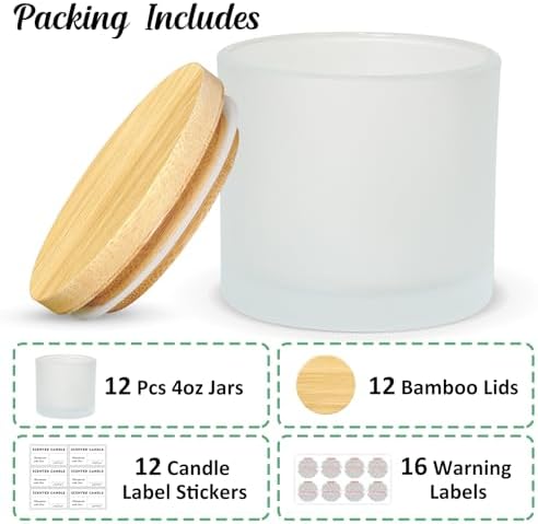 SUPMIND 4oz Frosted Candle Jars Bulk 12pcs, Glass Jars for Candle Making