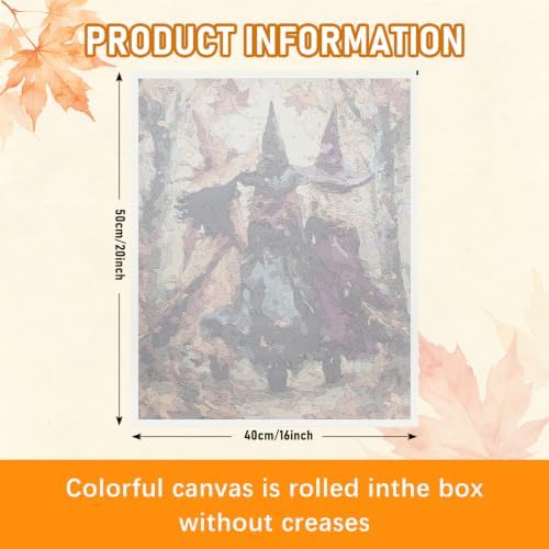Whaline Halloween Fall DIY Paint by Number Kits Unframed Witch Maple Leaves Oil Painting Canvas Acrylic Filling Painting by Number for Autumn Home Party Wall Decoration, 16 x 20 Inch
