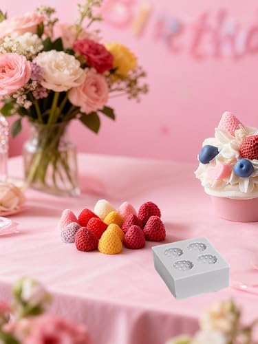 Fruit Shaped Silicone Molds, 3D Strawberry Orange Raspberry Blueberry Fondant Mold, Fruit Mold for Candy Jelly Cake Decor Soap Resin DIY Baking Tool for Parties & Gifts (4 Fruit)