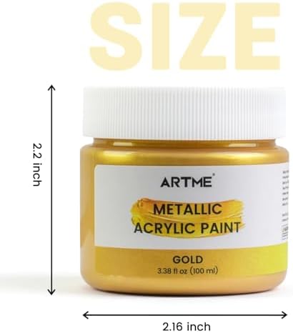 Artme Acrylic Paint Metallic Gold, 100ml Gold Leaf Paint for Art Painting, Hand-crafts, Non-Toxic, Non-Fading Gold Paints Ideal for Canvas, Wood, Fabric, Ceramic, Stone Craft Supplies