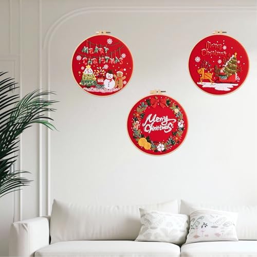 Offizon 3 Sets Embroidery Kit for Beginners Adult DIY Cross Stitches