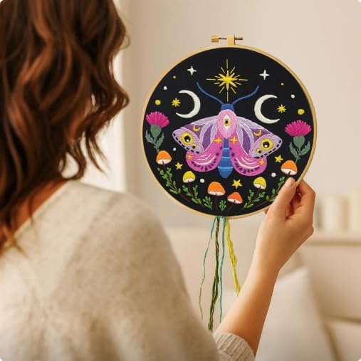 Nuberlic Embroidery Kit for Beginners, Moth Cross Stitch Kit