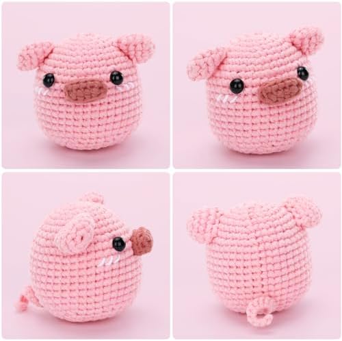 Crochet Kit for Beginners: Pink Pig Crochet Kit, All You Need in, Include Step-by-Step Video Tutorials, Learn to Crochet, Birthday Gift for Adults, Teens, Relaxing Craft