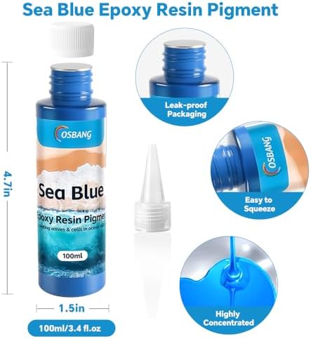 Sea Blue Epoxy Resin Pigment 100ml/3.4 fl.oz, High Concentration Liquid Colorant for Resin Art, Ideal for Creating Waves, Cells, and Unique Ocean DIY Crafts