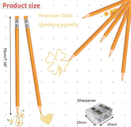 Adhere 25pcs Checking Pencils Erasable colored Pencils Pre-Sharpened #2 HB,for Checking Tests Grading,Map Coloring, editing Office Favors,including a Free sharpener. (Gold)
