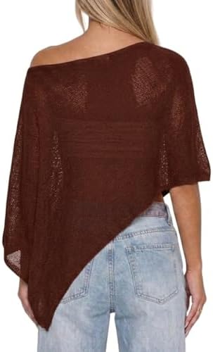 Womens Sheer Poncho Tops Lightweight Knitted Shrug Crochet Mesh Cover Up Summer Beach Shawl