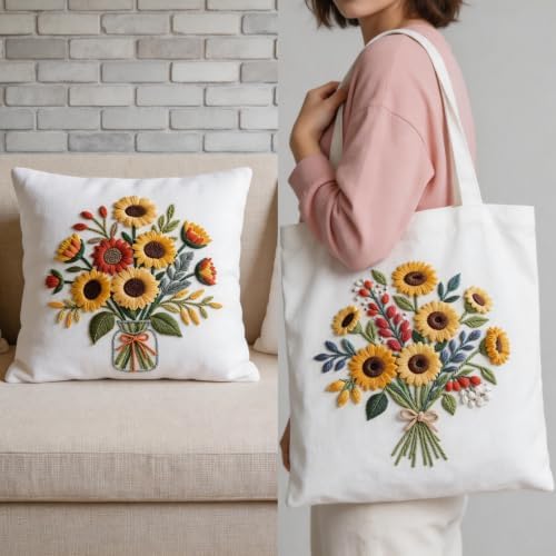Herdiese Embroidery Kits for Beginners & Adults, 3 Sets Sunflower Patterns