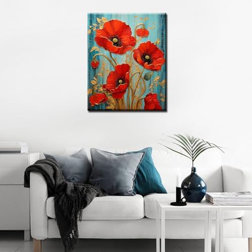 Poppy Flower Paint by Number for Adults Oil Painting for Kids,Paint by Number Blooming Flower Paint by Numbers Abstract Paint by Number Kits Graffiti Paint by Numbers for Beginner（DIY Frame）
