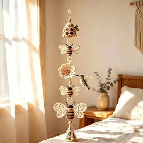CHIANART Butterfly Garden Cascade DIY Crochet Kit, Step-by-Step Tutorials with Soft Yarn & Hook, Butterfly Garden Cascade Hanging Ornament for Windows or Bedrooms.，D