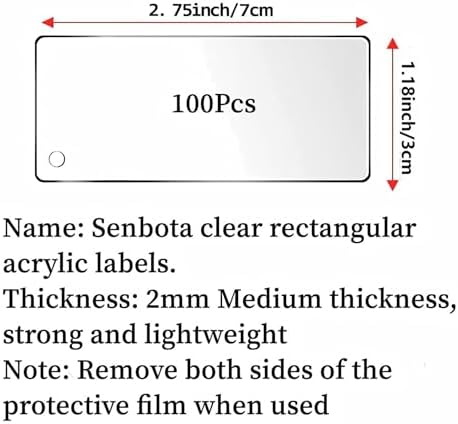 100 Pieces Rectangular Acrylic Blanks for Keychain Names Tags | Clear Keychain,Luggage Signs,Unfinished Bulk DIY Crafts Decorative Material 2mm
