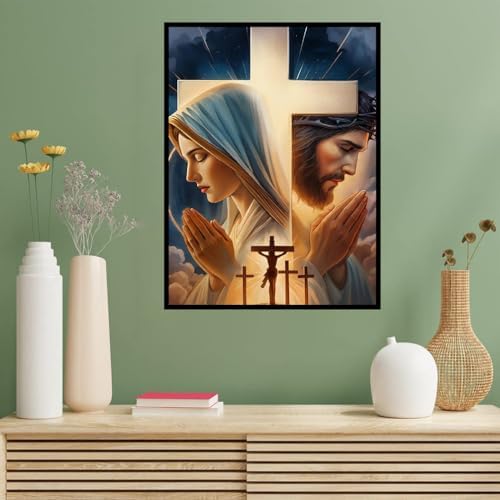 Benjenes Jesus Diamond Art Kits for Adults Religious Cross Diamond Painting