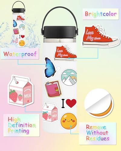 100 Pcs/Pack Water Bottle Stickers for Kids, Cute Vinyl Waterproof Stickers | Party Favors for Girls Teens, Back to School Supplies Gifts, Classroom Prizes, Goodie Bag Stuffers, Teacher Classroom Supplie
