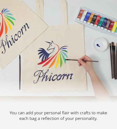 Phicorn Canvas Tote Bags, 15 x 16 in, 8 oz Cotton Blank | Long handles and reinforced stitching; blank cotton canvas for crafts, gifts, shopping, events, and everyday carrying