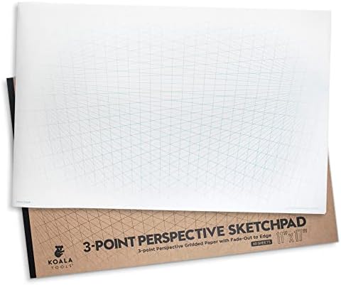 Koala Tools | Drawing Perspective (1 and 2-Point) Large Sketch Pad (3 Point - 11 x 17)