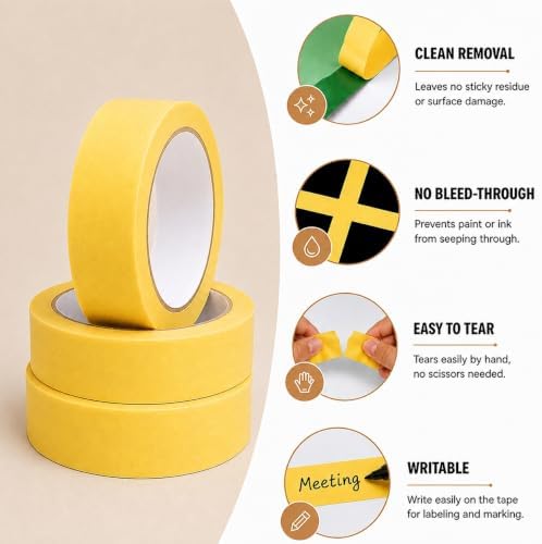Yellow Painters Tape 1 Inch Wide, 25 Yards x 3 Rolls Masking Tape