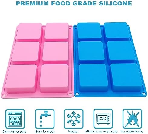 Bangp 4 Pack Square Soap Molds,6-Cavity Non-Stick Silicone Cake Molds,Square Ice Cube Trays,Square Silicone Molds for Chocolate,Cupcake, Cornbread, Muffin,Soap