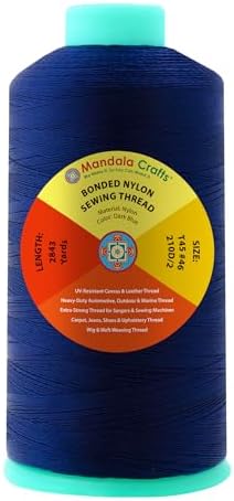 Mandala Crafts Size 46 210D T45 Dark Blue Bonded Nylon Thread, 2843 YDs