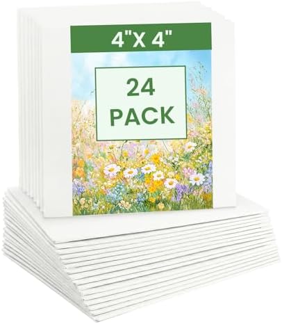 24 Pack 4x4 Inch Small Canvas Boards - Blank Primed for Painting | Premium White Cotton Canvas Boards, Triple Primed, Bulk Mini Canvases for Acrylic, Oil, Watercolor, Art Classes, DIY