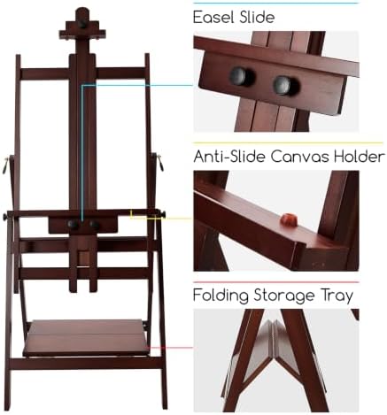 MEEDEN Large Studio Artist Easel: Heavy Duty H-Frame Easel for Painting | Wooden Artists Easel - Convertible Easel - Collapsible Floor Art Easel Stand for Adult, Craft, Office & Studio Deep Walnut