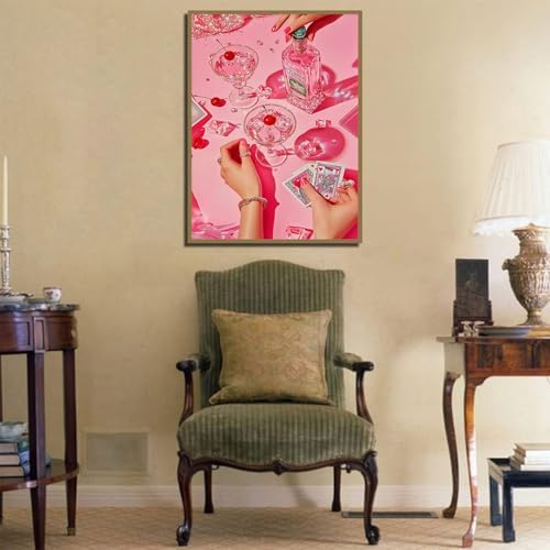 Pink girl Cocktail Poker Diamond Art Kits for Adults Diamond Painting Kits