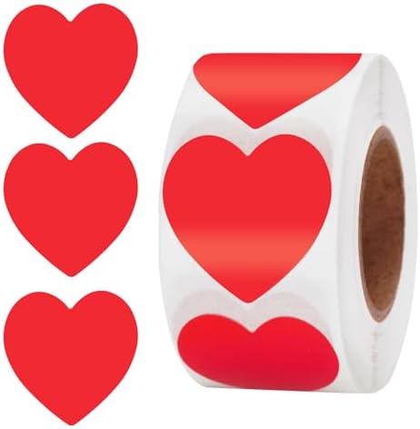 Anwyll Heart Stickers - 500Pcs 1Inch Valentines Day Heart Stickers Red Heart Shape Sticker for Reward Classroom Self Adhesive Love Incentive Sticker for Envelope Seal Card Birthday Wedding Favors
