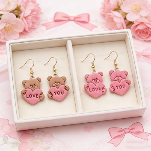11 Pcs Valentine's Day Polymer Clay Cutters Set - Rose, Love & Heart Bear Imprint Cutters for Polymer Clay Jewelry Making, Fit Gift for Friends, Sisters & Minimalist Style Lovers