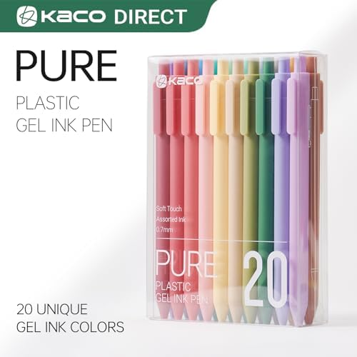 Kaco PURE Gel Pens 20 Macaron Color Ink Assorted 0.7mm Medium Point Pens