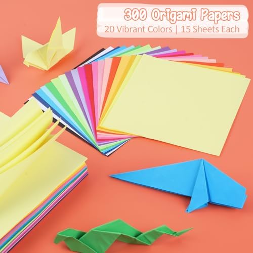 300 Sheets 6" Square Origami Paper, 20 Colors Origami Paper 6x6, Double Sided Color Origami Papers for Beginner, OrigamiPaper for Arts and Crafts