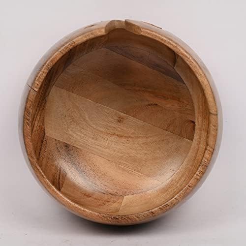 EDHAS Acacia Wood Yarn Bowl Holder | Handmade Holder with Holes | Yarn/Wool/String Storage Accessory (7" x 7" x 4")