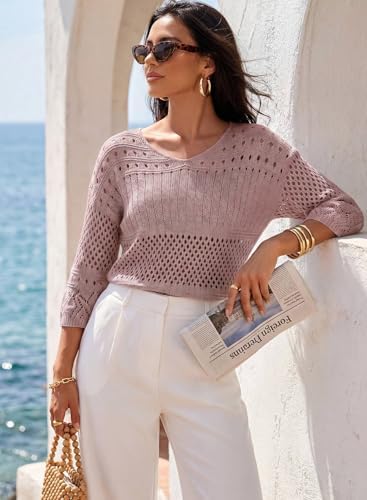 EVALESS Crochet Tops for Women Hollow Out Knit Sweaters