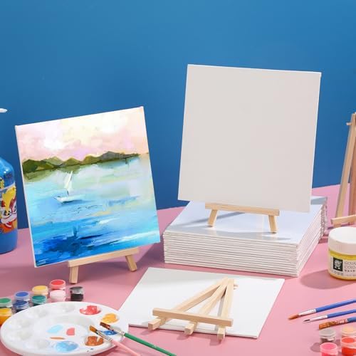 Motimind 36 Pcs 8 x 8 Mini Canvas and 8" Easel Set Bulk for Paint Party