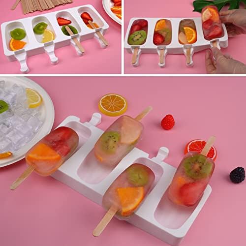 Sakolla 3 Pack 4 Cavity Popsicle Silicone Molds with 100 Pcs Wooden Sticks