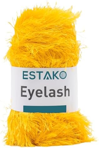 Estako Eyelash Yarn, Soft Fuzzy Faux Fur for Crochet and Knitting, Yellow