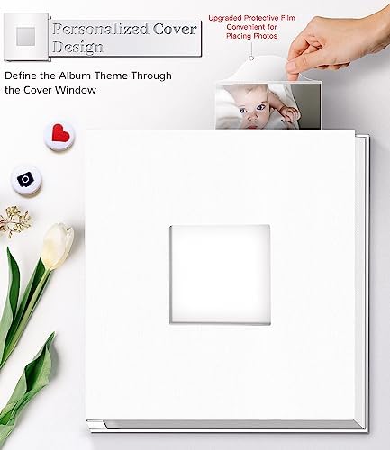 Artfeel Photo Album Self Adhesive Scrapbook Album for 3x5 4x6 5x7 8x10 Pictures,120 Pages Linen Cover with Display Window DIY Photo Book,Ideal Gifts for Family Travel Wedding Baby