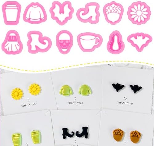 Xaekicr 12PCS Mini Halloween Clay Cutters for Polymer Clay Jewelry – Small Clay Earring Cutters, Fall Pumpkin Coffee Boot Shapes, Polymer Clay Tools & Molds Kit
