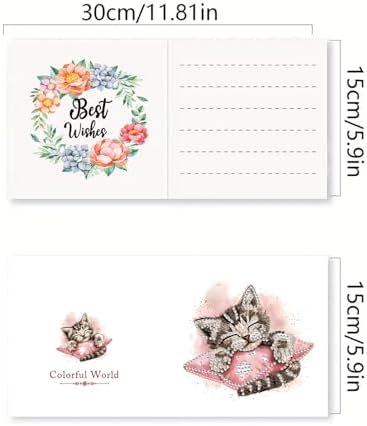 DDGYP 6 Pack Diamond Painting Greeting Cards,Craft Cards for Cat Lovers