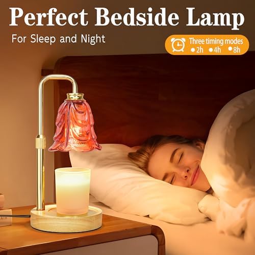 XJZJY Red Flower Candle Warmer Lamp with Timer, Birthday Gifts for Women | Dimmable wax melt warmer with 2 bulbs for jar candles, height adjustable, Red tulip design, home decor, housewarming gifts