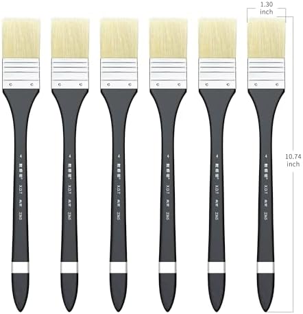 XDT#2365 Hake Artist Paint Brush 6 Piece Set #1.3in, Medium Stiff Hog Bristle Paint Brushes for Acrylic Painting, Acrylic Oil Watercolor
