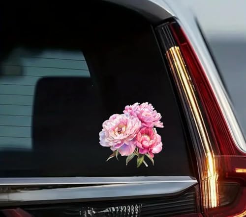 Watercolor Peony Flower Decal, Floral Vinyl Removable Elegant Sticker, Decorative Peony Decal for Auto, Bumper, Trunck, Window, Pink Peonies (Pink)