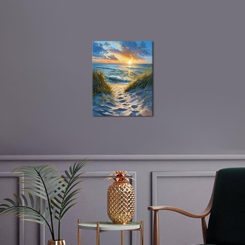 TUMOVO DIY Paint by Numbers Beach Scene with Sunrise, Abstract Adult Art, 16x20 inch(Framed)