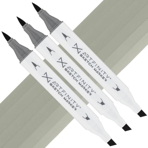 Artfinity Sketch Markers - Set of 3 - Green Gray G9-3, Vibrant, Professional, Dye-Based Alcohol Markers for Artists, Drawing, Travel, & More