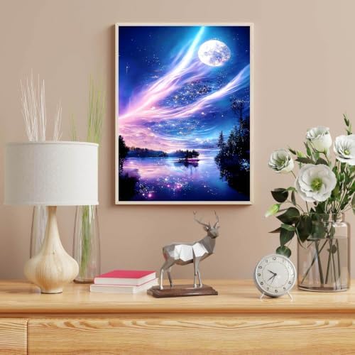 WNPOKN Aurora Moon Diamond Art Kits for Adults 12x16Inch