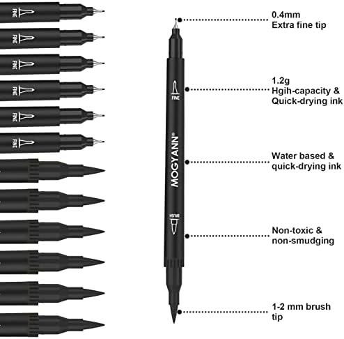 Black Markers for Coloring, Drawing Pens 12 Pack
