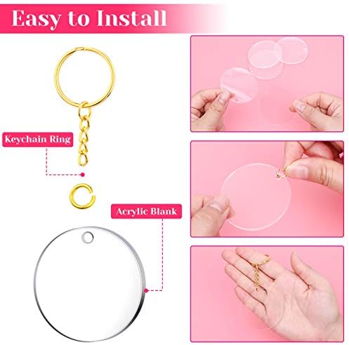 Audab Acrylic Keychain Blanks (108 pcs) - Including Acrylic Ornament Blanks, Gold Key Chain Rings and Jump Rings for DIY Projects
